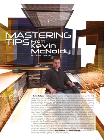 Recording Magazine "Mastering Tips from Kevin McNoldy" article